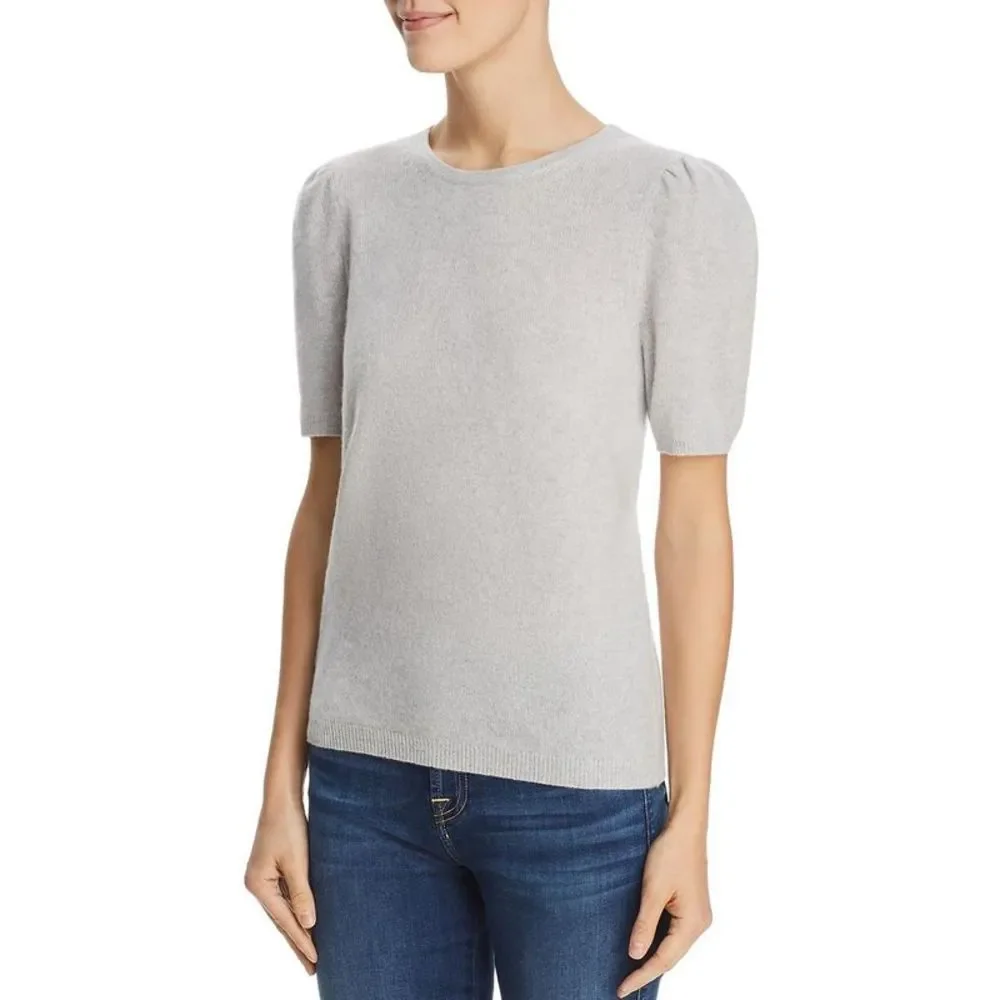 Private Label Womens Gray Cashmere Crewneck Tee Sweater Top NWT